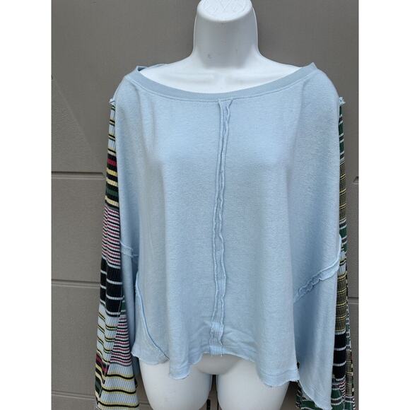 We The Free Maxwell Blue hippie Thermal Tee Long Bell Statement Sleeves Sz Large - Picture 10 of 14